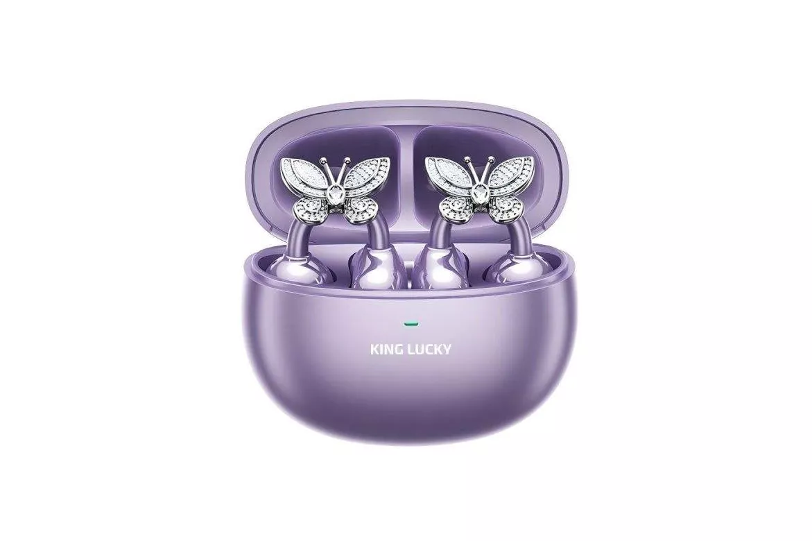 Auriculares Kinglucky inalámbricos Bluetooth 5.4 con cancelación de ruido, micrófono y resistencia IPX5, morado y plateado