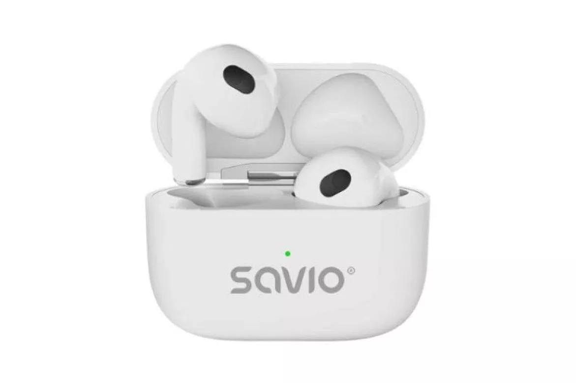 Auriculares Savio TWS-01 Pro inalámbricos Bluetooth para música y llamadas, protección IPX2, blancos