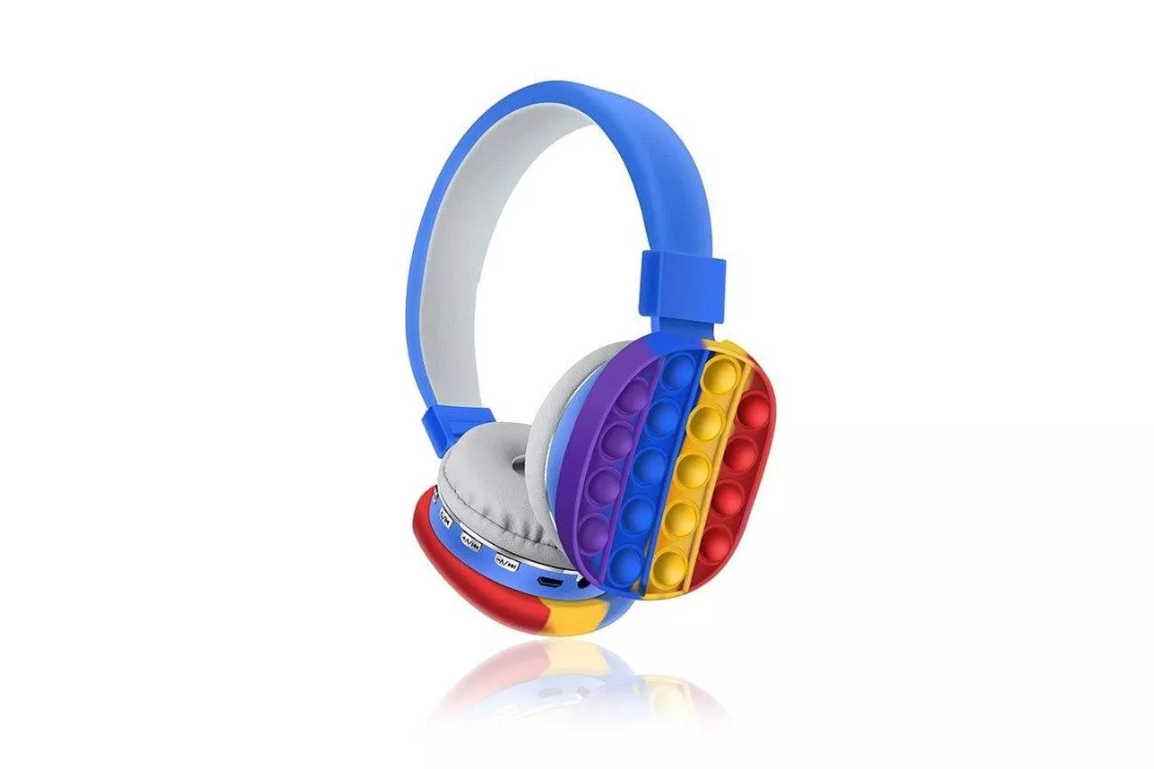 Auriculares Dam Electronics AH806 inalámbricos Bluetooth 5.2 con micrófono y lector Micro SD, radio FM, batería recargable, Bubble Pop It, color multicolor