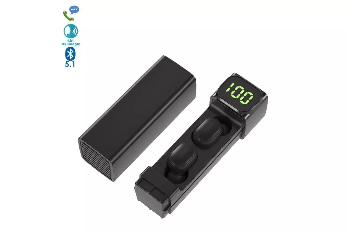 Auriculares Dam Electronics BQC-01 inalámbricos Bluetooth 5.0 con Micrófono y Base de Carga Negros