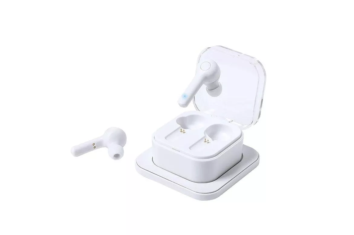 Auriculares Dam Electronics inalámbricos Bluetooth 5.0 con base de carga inalámbrica blancos