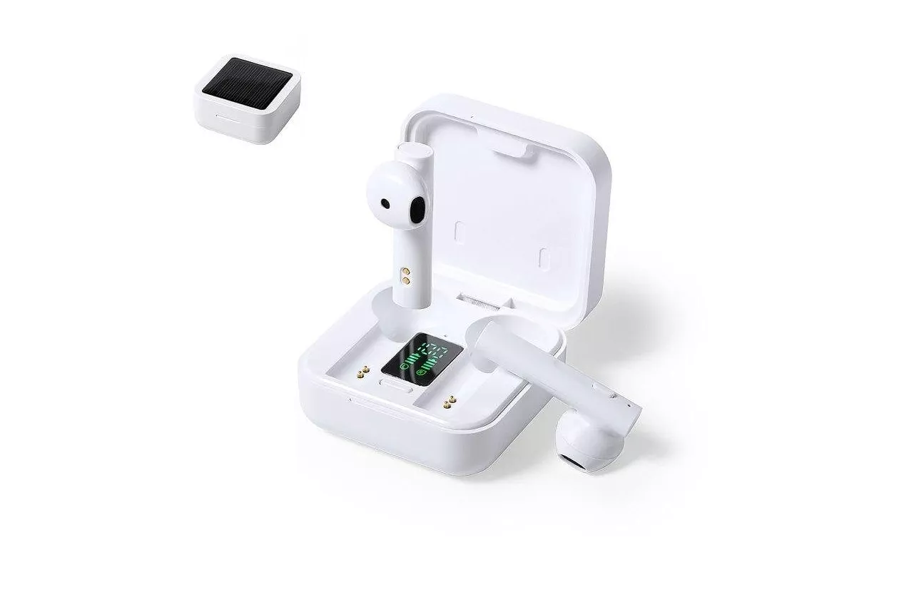 Auriculares Dam Electronics inalámbricos Bluetooth con carga solar y pantalla LCD blancos
