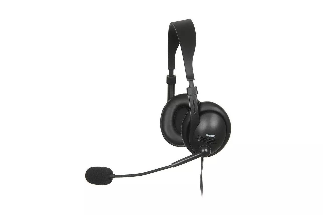 Auriculares Ibox W1MV con cable diadema para oficina y call center, micrófono boom, negros
