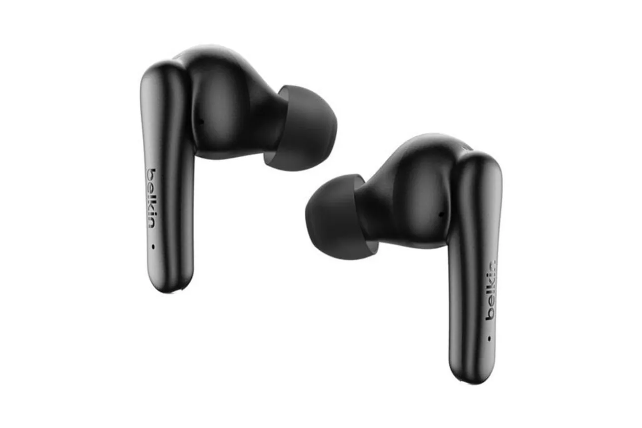 Auriculares Belkin SoundForm Rhythm inalámbricos y con cable Bluetooth con Cancelación de Ruido, micrófono y protección IPX5, negros