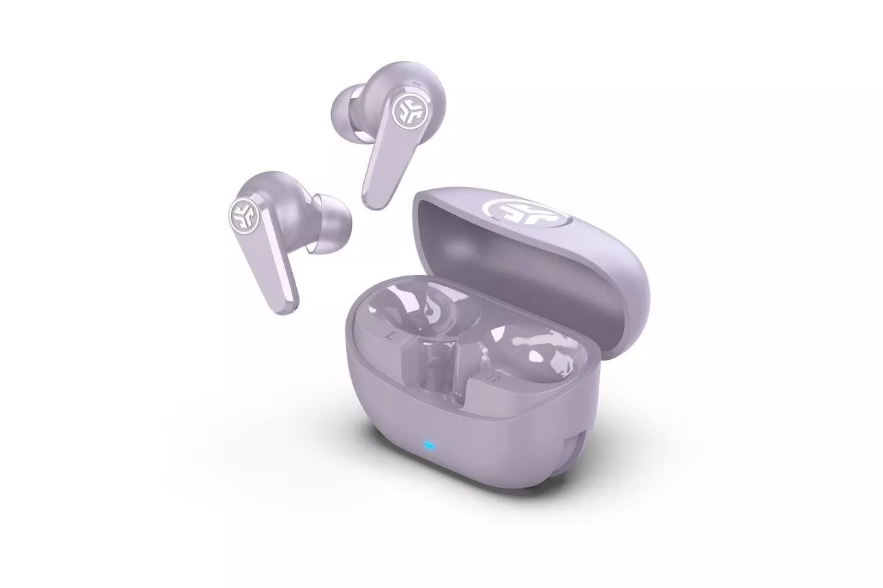 Auriculares JLab Go Pods ANC inalámbricos Bluetooth con Cancelación de Ruido, micrófono, control táctil, protección IP55, color lila