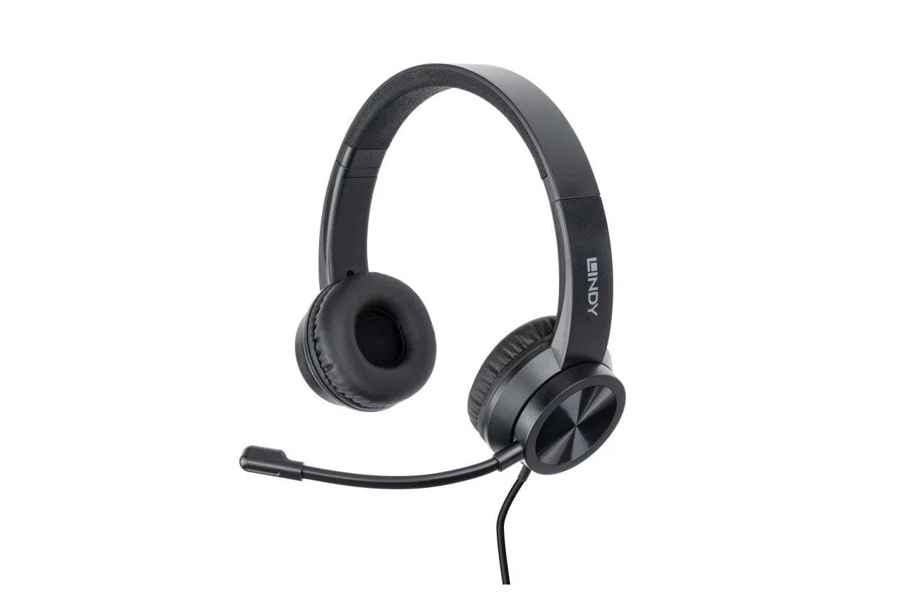 Auriculares Lindy 20439 con cable USB-C para oficina con micrófono y control en línea, negros