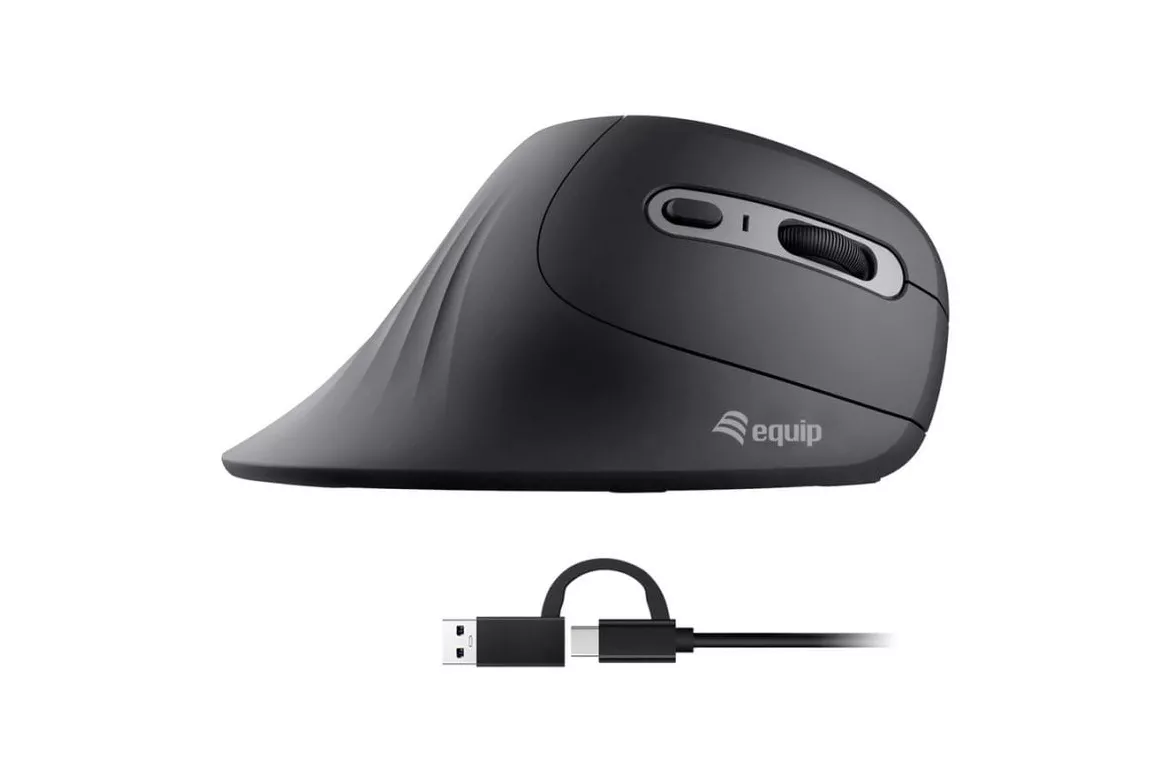 Ratón Equip 245119 USB Type-A y Type-C 7200 DPI Negro Diseño Vertical Ergonómico