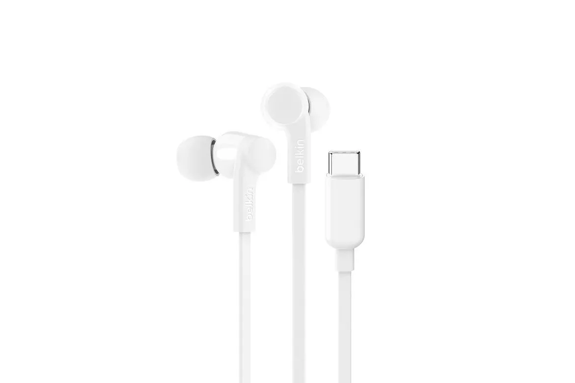 Auriculares Belkin SoundForm con cable USB-C para música y uso diario, control integrado, blancos
