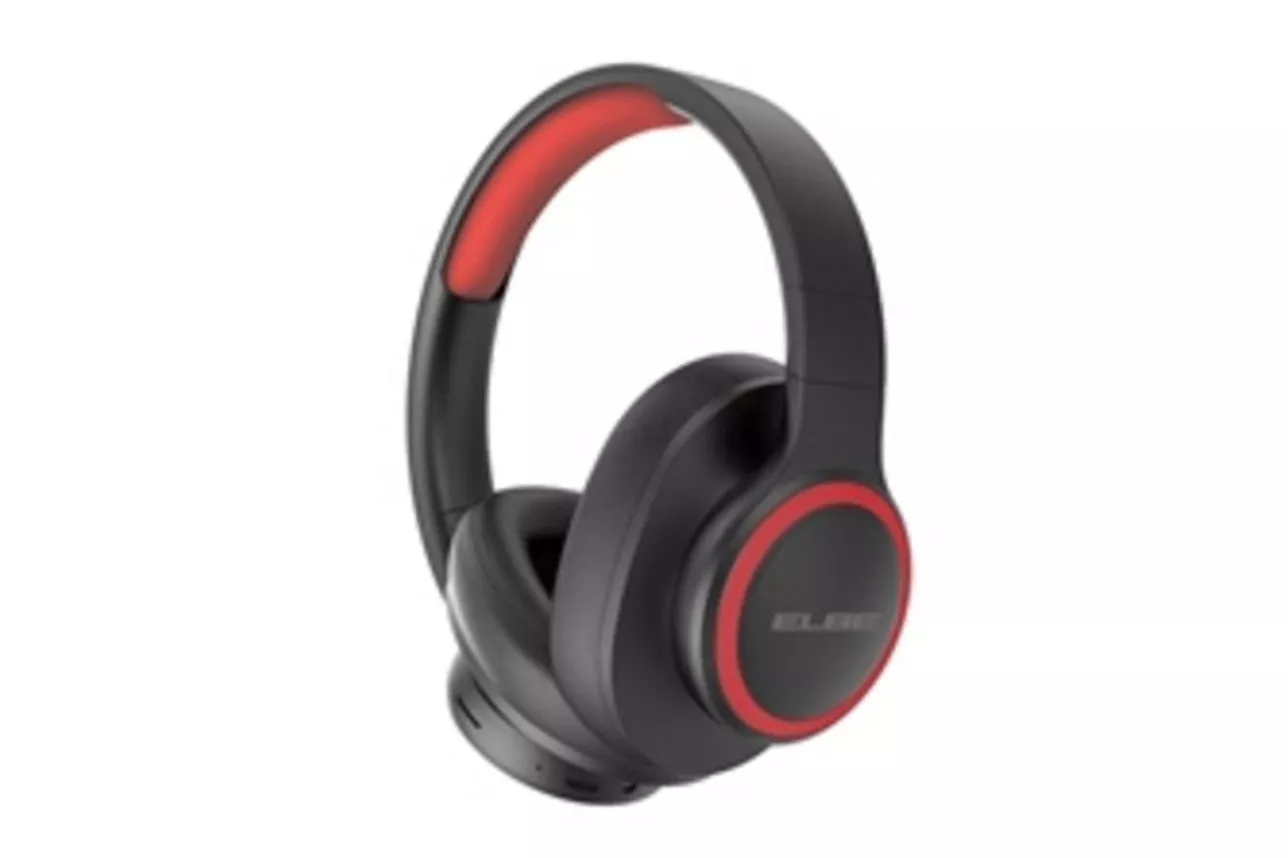 Auriculares ELBE ABT-B26-N inalámbricos Bluetooth, llamadas y música con micrófono incorporado, plegables, radio FM, negro y rojo