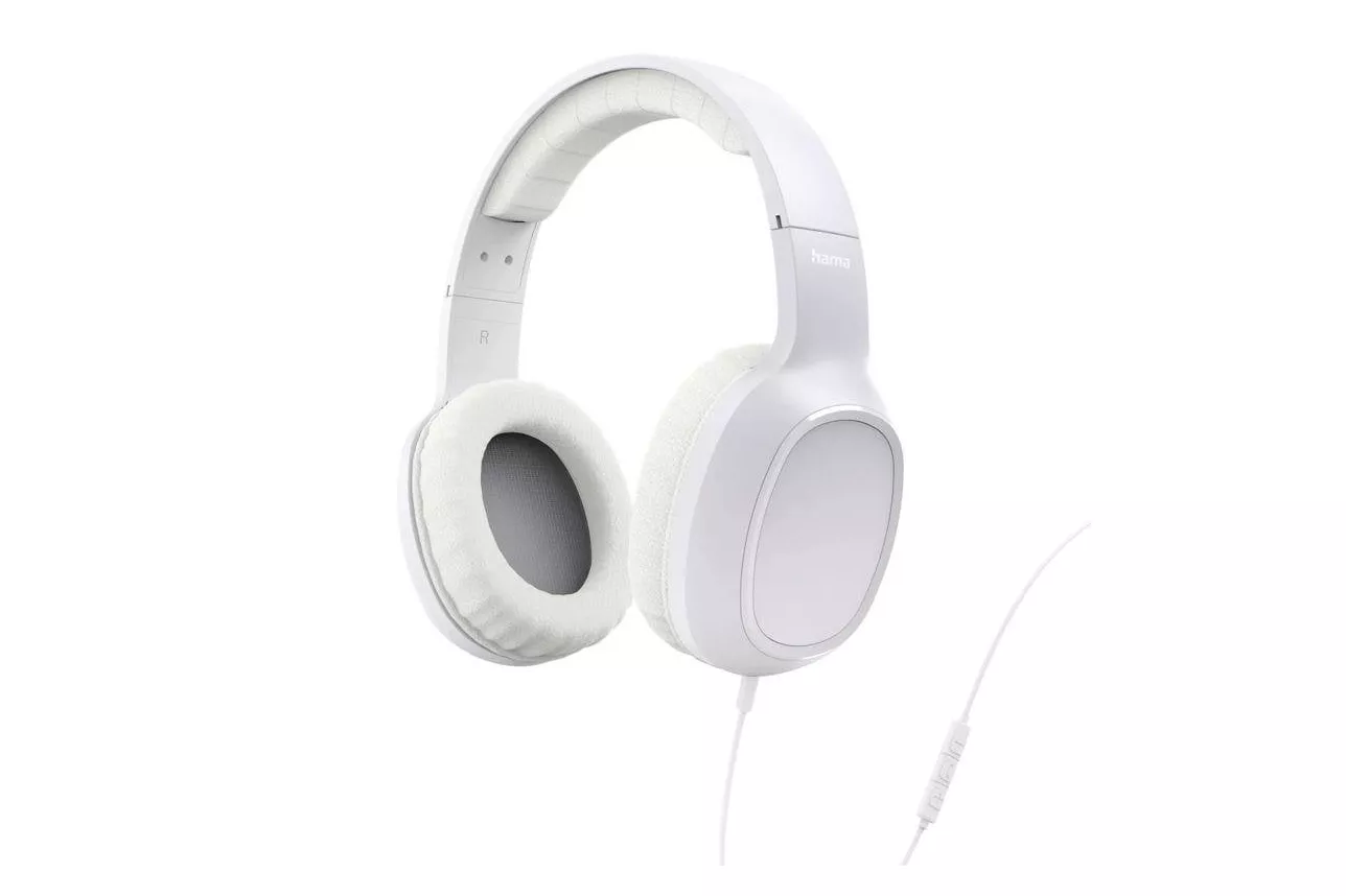Auriculares Hama Fun C con cable USB-C, control en línea, micrófono y asistente de voz blancos
