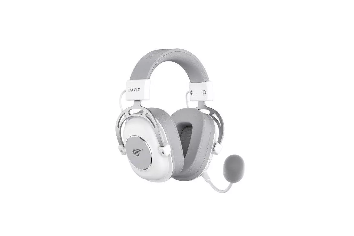Auriculares Havit H2002YG inalámbricos y con cable Bluetooth para gaming, micrófono brazo, blanco y gris