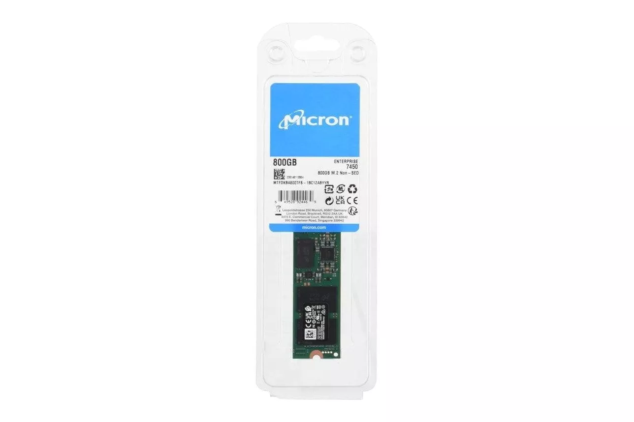 Disco Duro Micron 7450 MAX 800GB SSD M.2 PCIe 4.0 NVMe 1.4 Cifrado HW