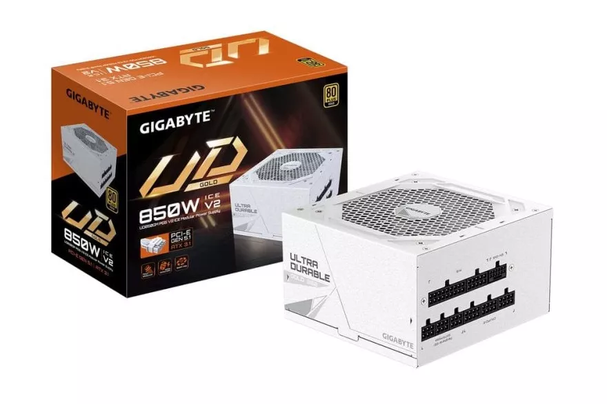 Fuente de Alimentación Gigabyte UD850GM PG5 V2 ICE 850W 80 PLUS Gold modular blanca