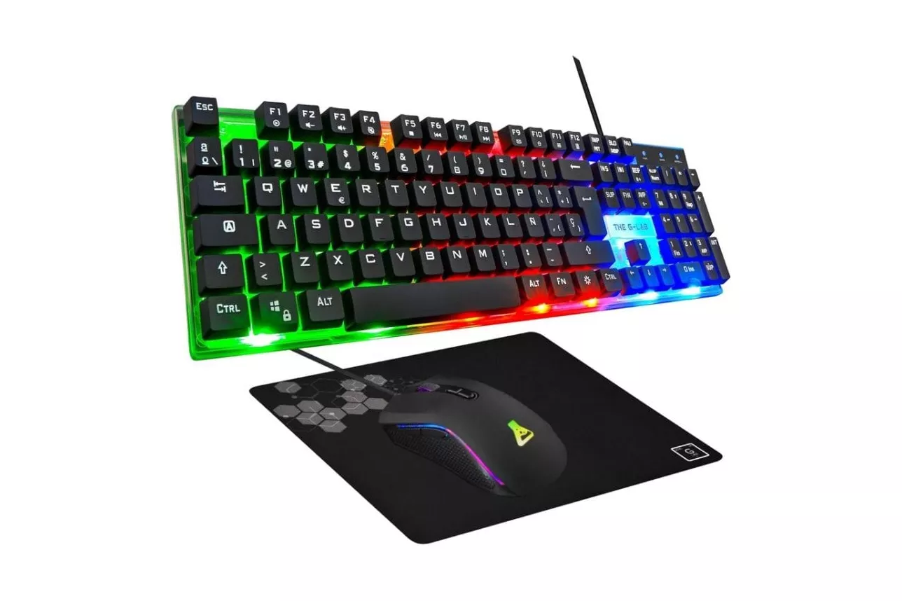 Teclado y Ratón Gaming The G-Lab Combo Yttrium de membrana QWERTY con alfombrilla, retroiluminación multicolor y compatible PC/PS4/PS5