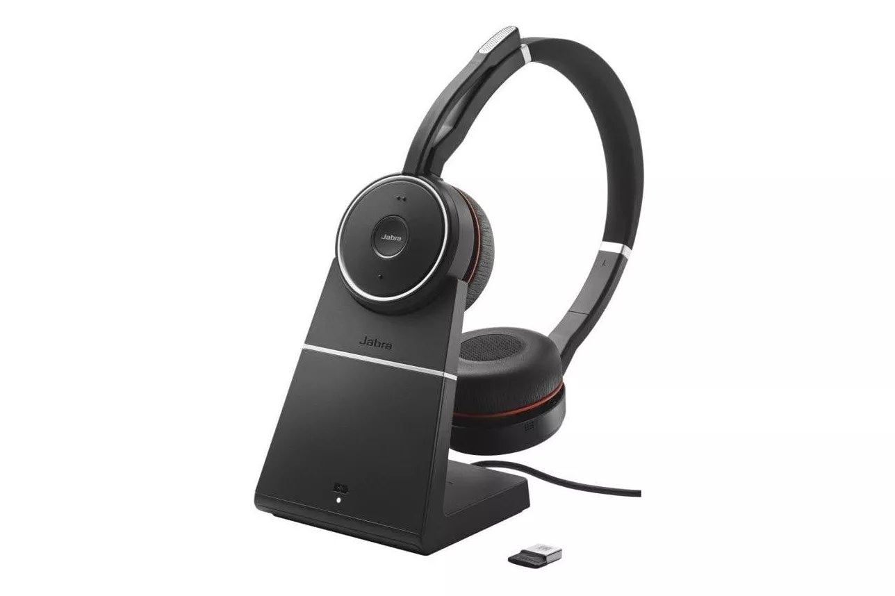 Auriculares Jabra Evolve 75 Auriculares Jabra Evolve 75 SE inalámbricos Bluetooth con Cancelación Activa de Ruido, micrófono y base de carga, color negro