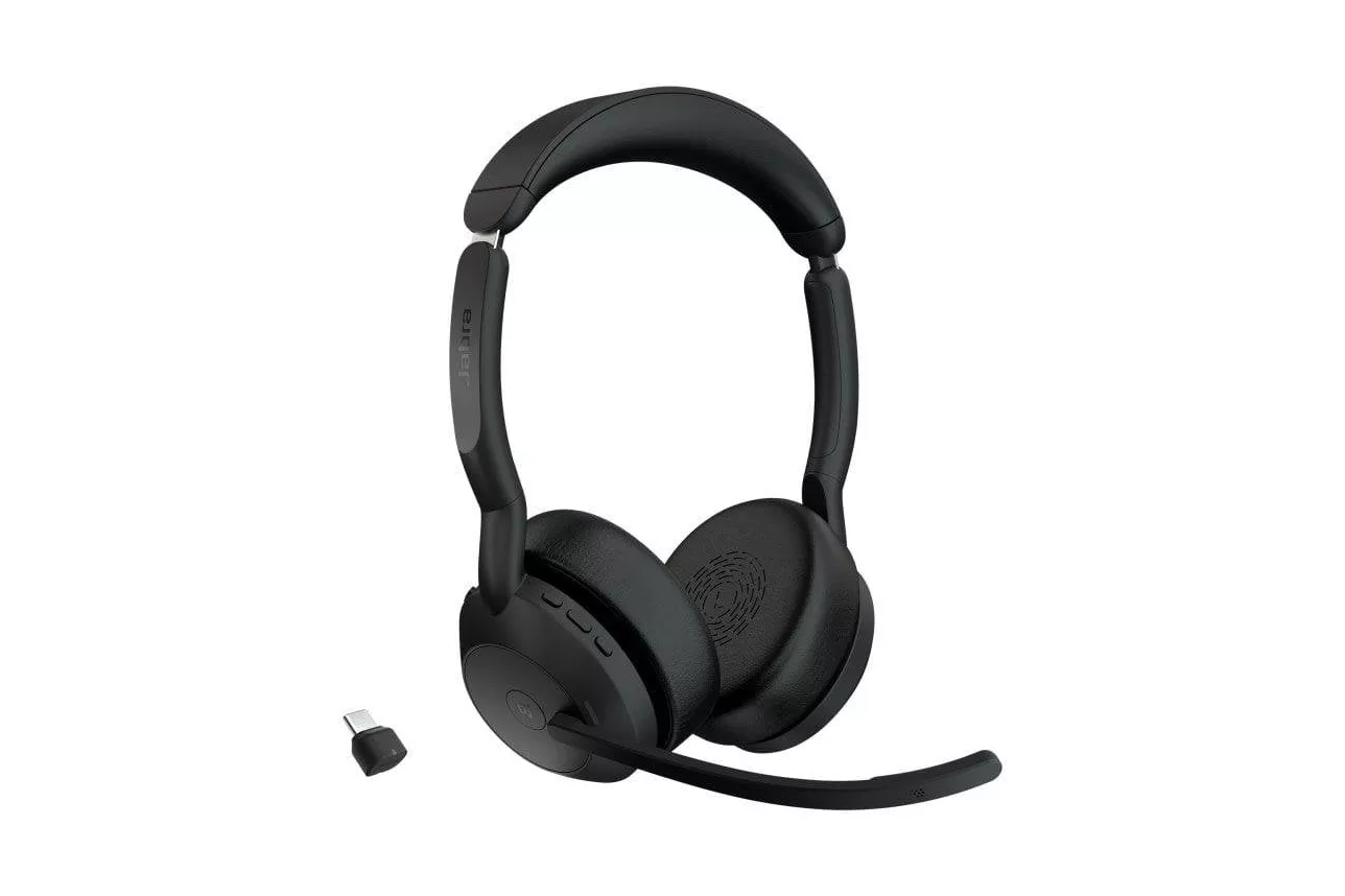 Auriculares Jabra Evolve2 55 inalámbricos Bluetooth con Cancelación de Ruido, micrófono y base de carga, negros