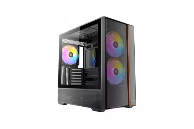 Caja de PC Antec FLUX REAR Midi Tower Negro ATX Iluminación RGB Vidrio templado