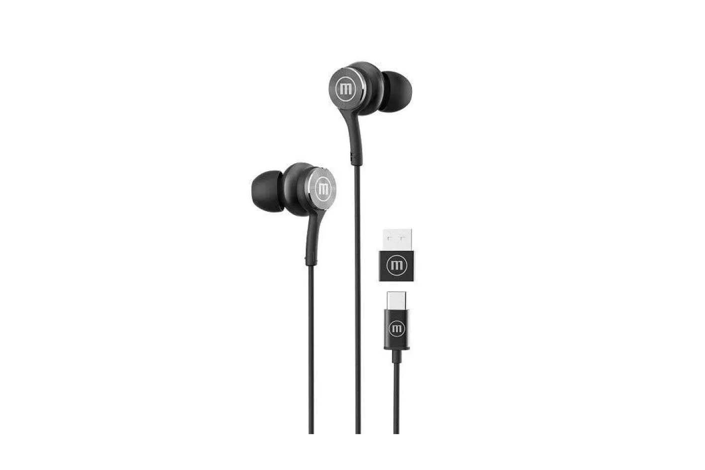 Auriculares Maxell Xc1 con cable USB-C/USB-A para llamadas y música, con micrófono integrado, negros
