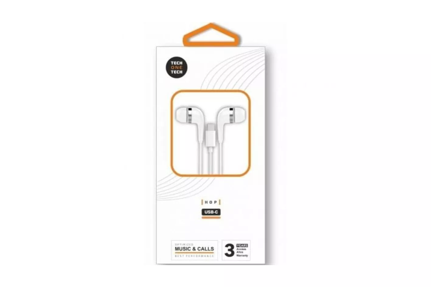 Auriculares Tech One Tech earTECH con cable USB-C para música y llamadas con micrófono, reducción de ruido y controles integrados blancos