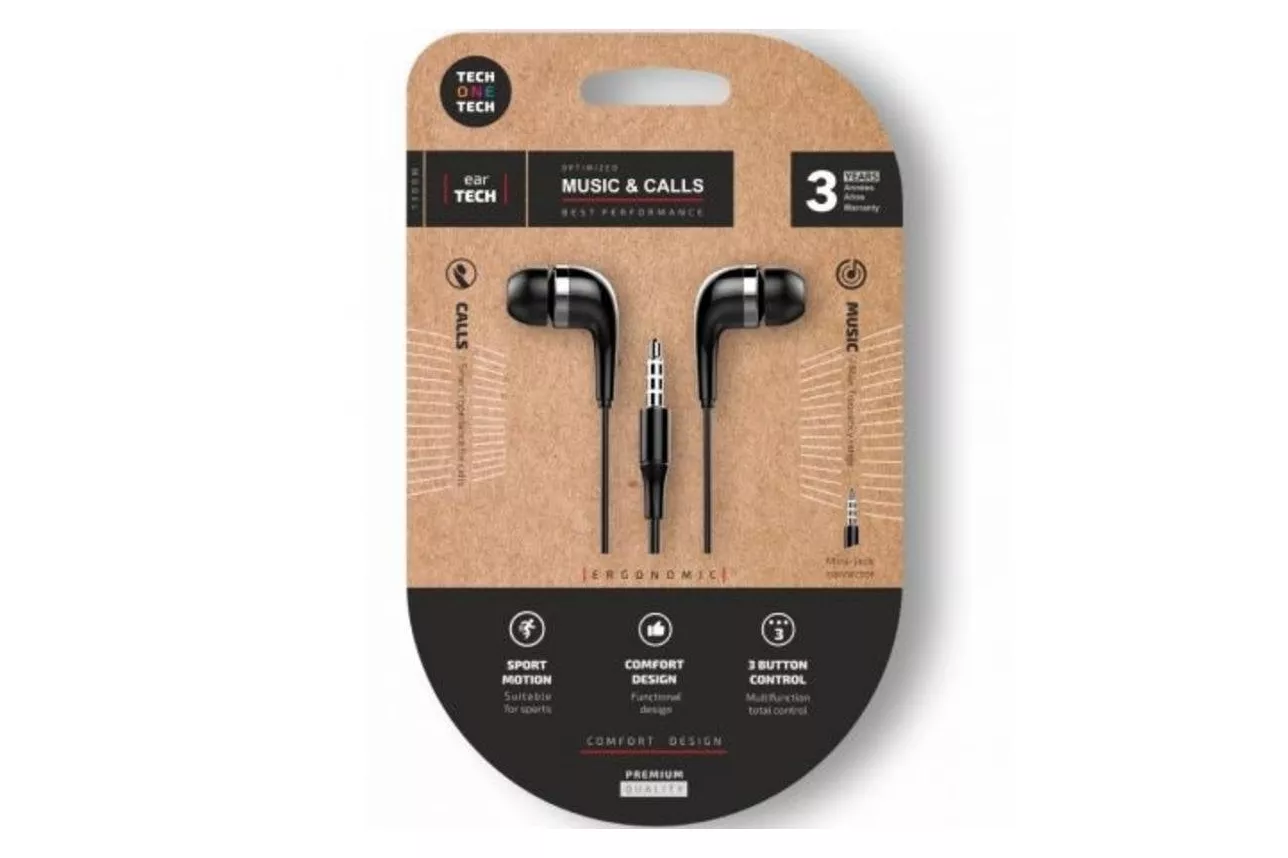 Auriculares Tech One Tech TEC1005 con cable Jack 3,5 mm intrauditivos con micrófono negros
