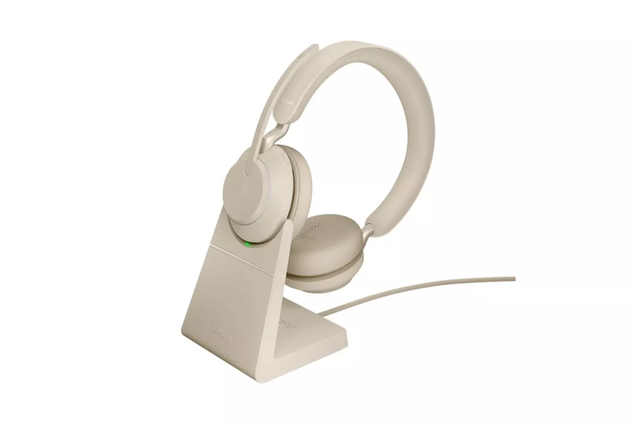 Jabra Evolve2 65 Auriculares Bluetooth con Soporte de Carga Beige