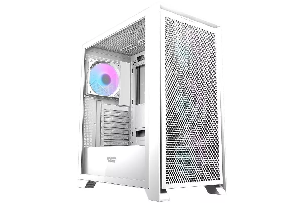 Caja gaming Darkflash DRX70 blanca con frontal mesh y 4 ventiladores ARGB