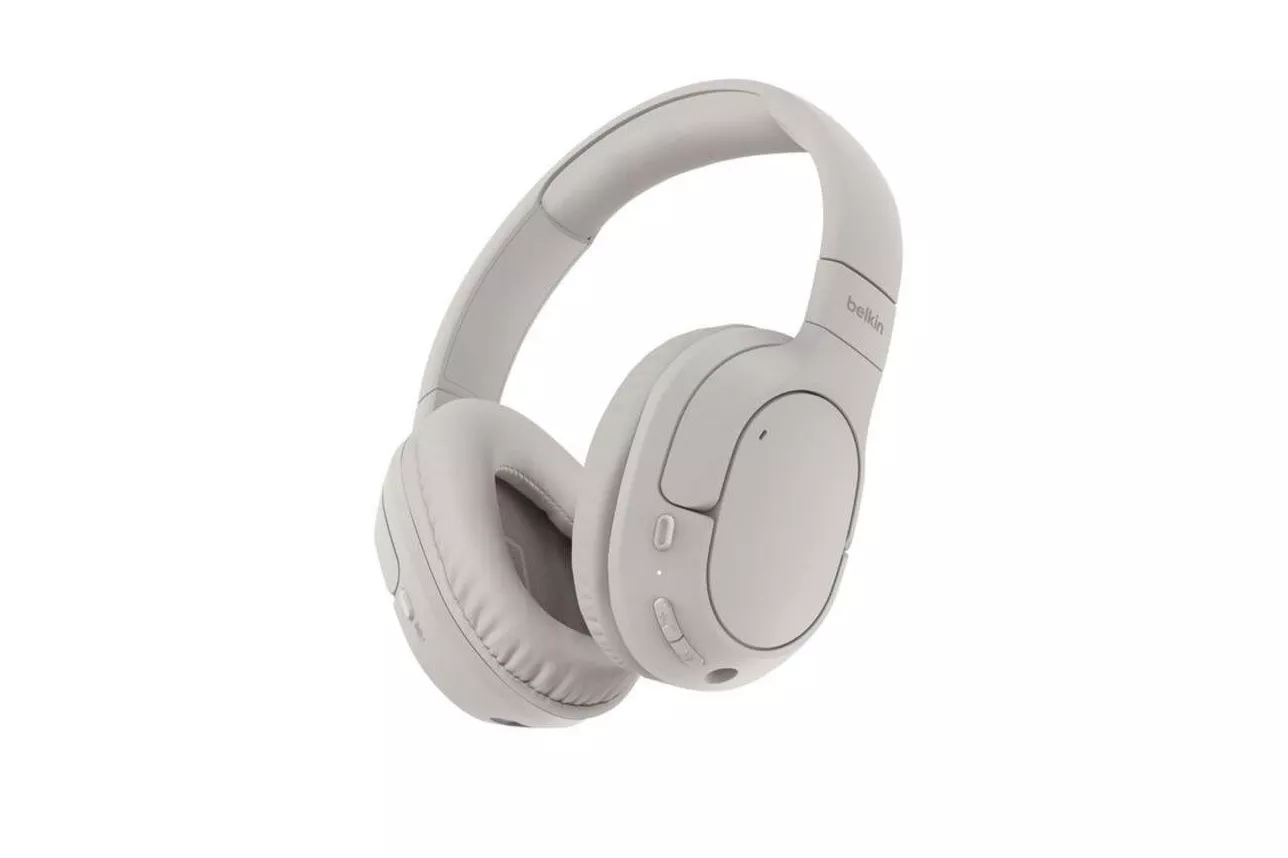 Auriculares Belkin AUD009HQSA inalámbricos Bluetooth con Cancelación de Ruido, micrófono, USB-C y 60h de autonomía, color arena