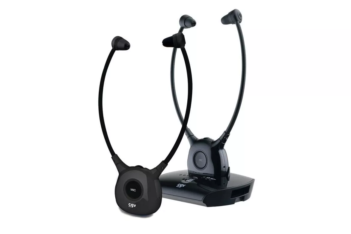 Auriculares CGV Dolphin Onyx Duo inalámbricos 2,4 GHz para TV con base de carga y micrófono negro