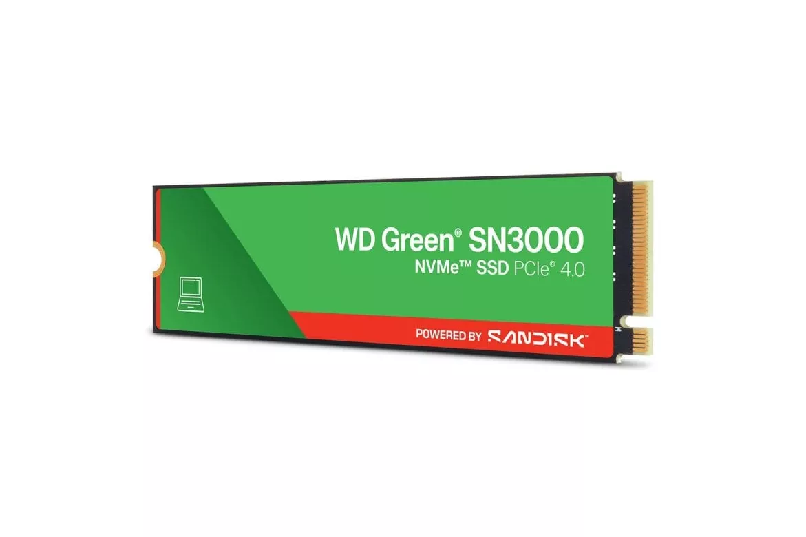 Disco Duro Western Digital Green SN3000 1TB M.2 NVMe PCIe 4.0 Alta Velocidad y Encriptación