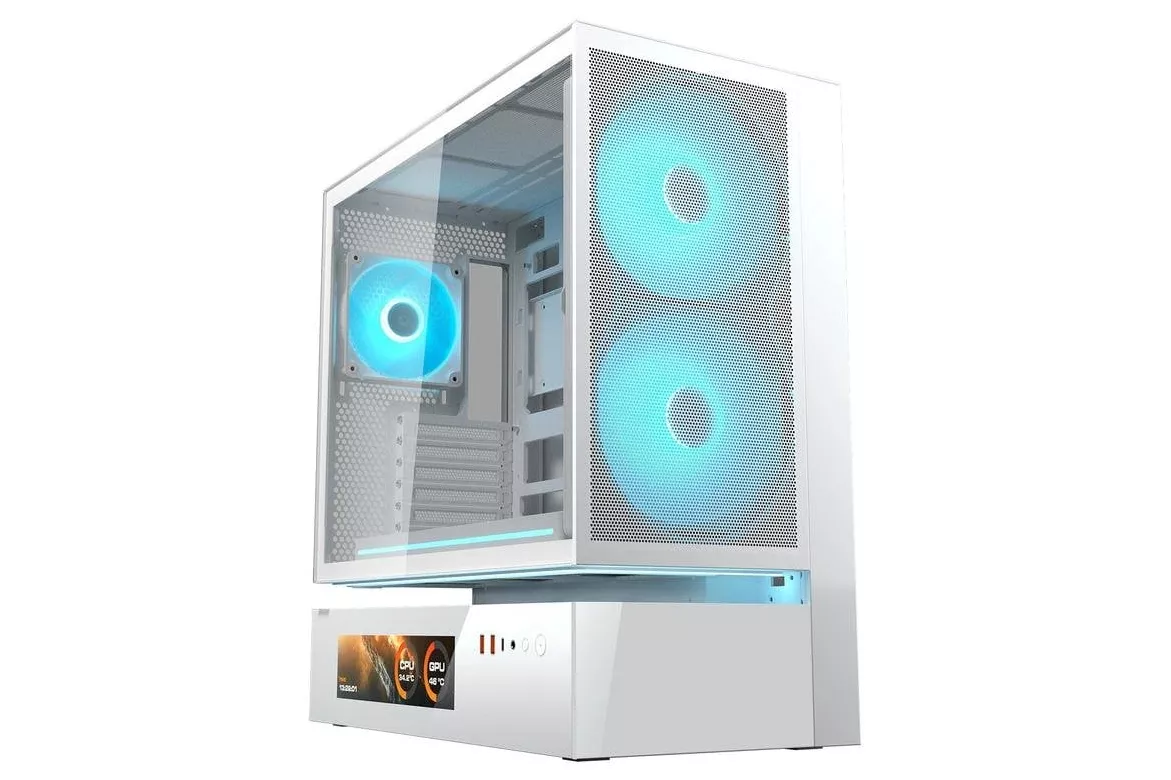 Carcasa Cougar CGR-2DA4W-MV gaming blanco vidrio templado LCD ATX