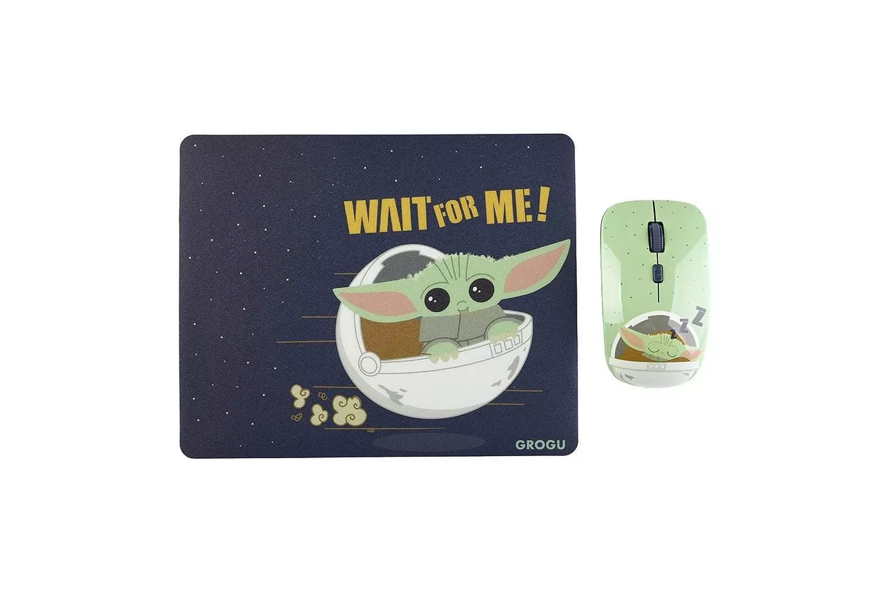 Disney Star Wars The Mandalorian Baby Yoda Pack Ratón Inalámbrico 1600 DPI + Alfombrilla