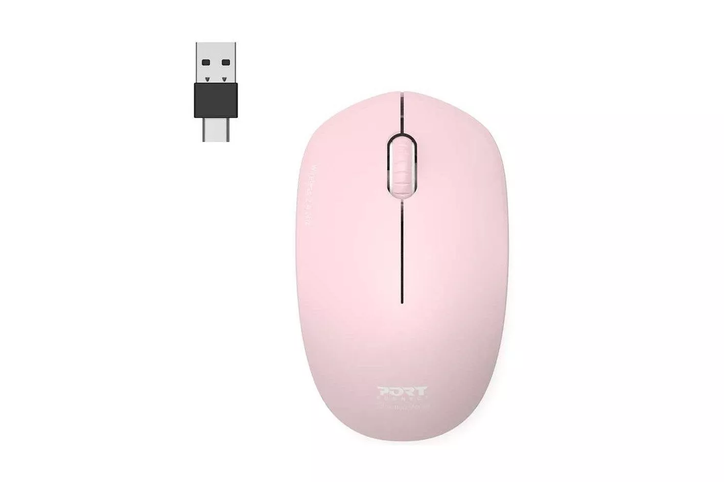Ratón Port Designs 900541 inalámbrico RF Wireless 1600 DPI rosa doble receptor USB-C y USB-A