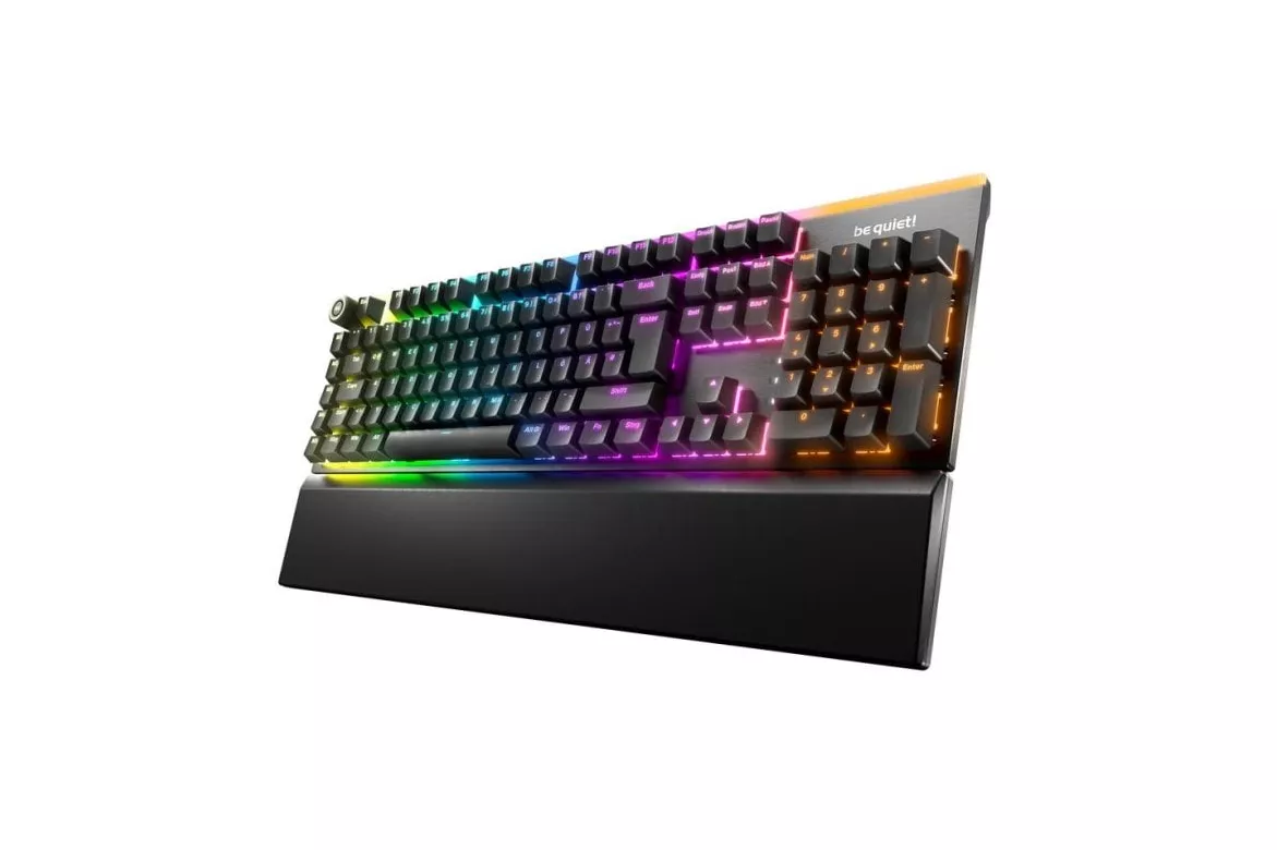 Teclado Be quiet Light Mount Silent Linear mecánico completo con retroiluminación RGB y reposamuñecas