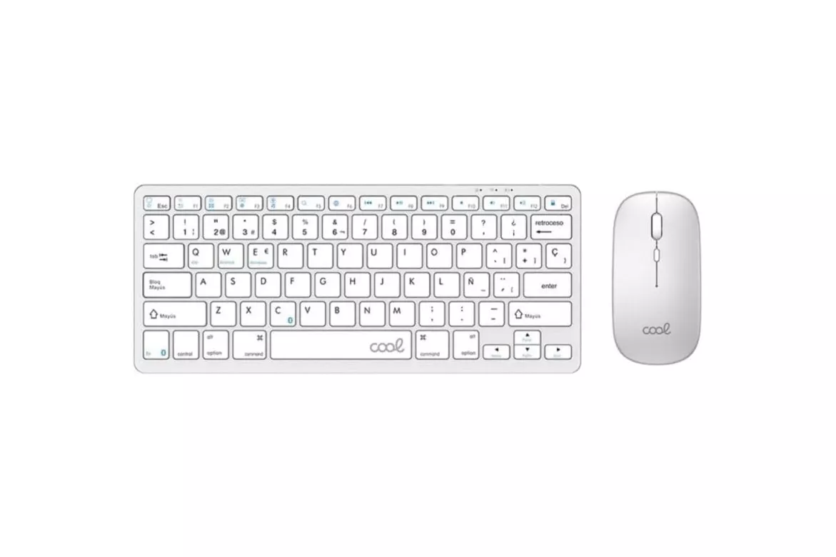 Teclado y Ratón Bluetooth Cool Mobility compacto inalámbrico Layout Español para PC y Tablet, color blanco