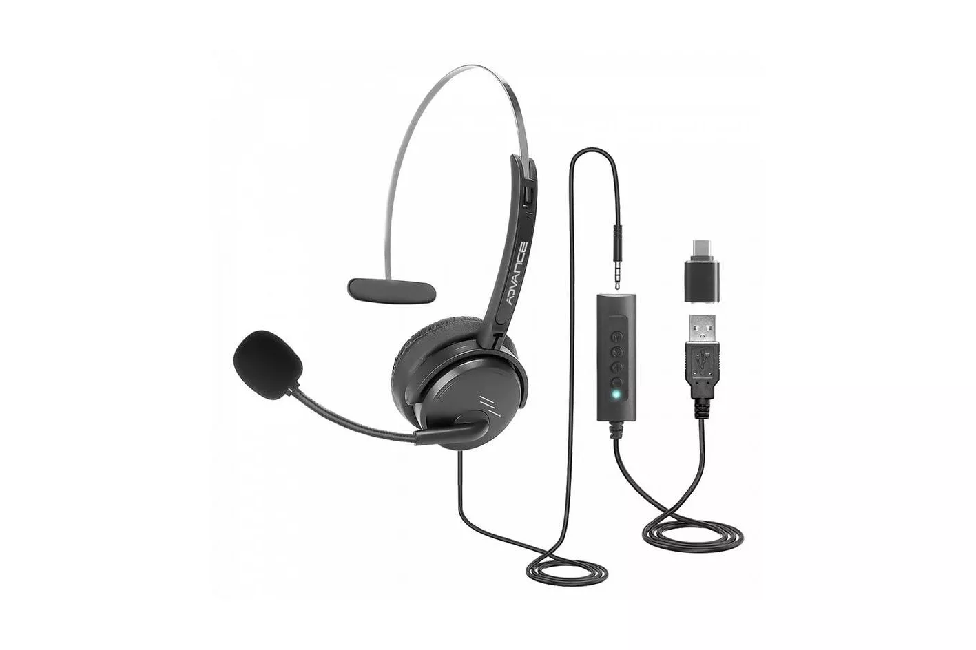 Auriculares Advance MIC-U350 con cable Jack 3,5 mm y USB-C diadema ligera negros