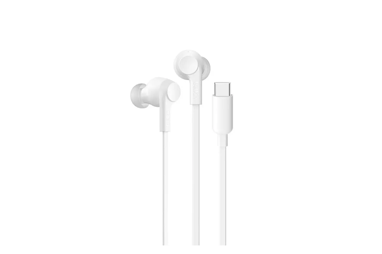 Auriculares Belkin G3H0003hqWH con cable USB-C con Cancelación Activa de Ruido, Micrófono y protección IPX5 Blancos