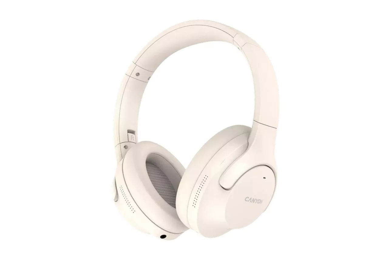Auriculares Canyon CNS-CBTHS10BG inalámbricos Bluetooth con Cancelación Activa de Ruido, Micrófono y función plegable, beige