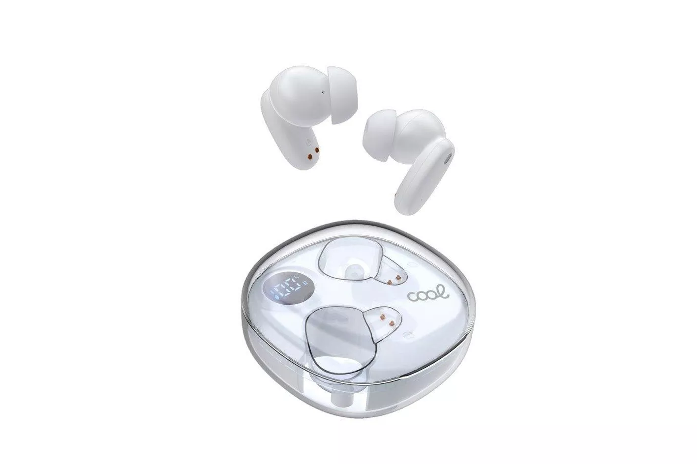 Auriculares Cool Fun inalámbricos Bluetooth Hi-Fi con caja cargadora y pantalla LED blancos