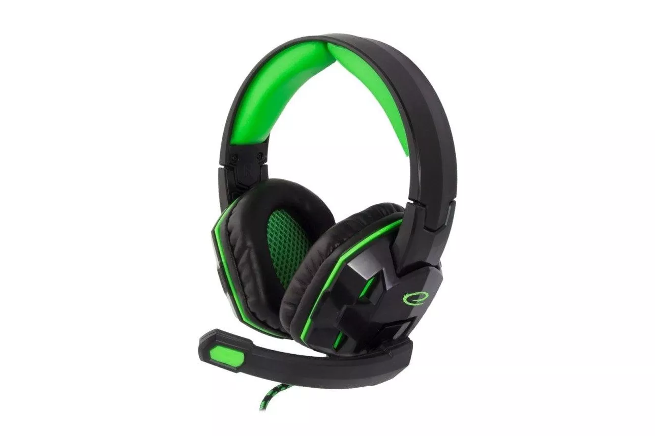 Auriculares Esperanza EGH380 con cable, jack 3,5 mm para gaming, micrófono integrado, color negro y verde