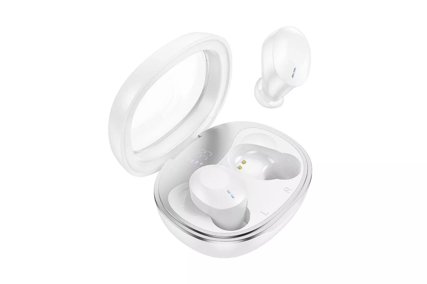 Auriculares Hoco EQ3 inalámbricos Bluetooth 5.3 con pantalla digital y soporte Siri blancos