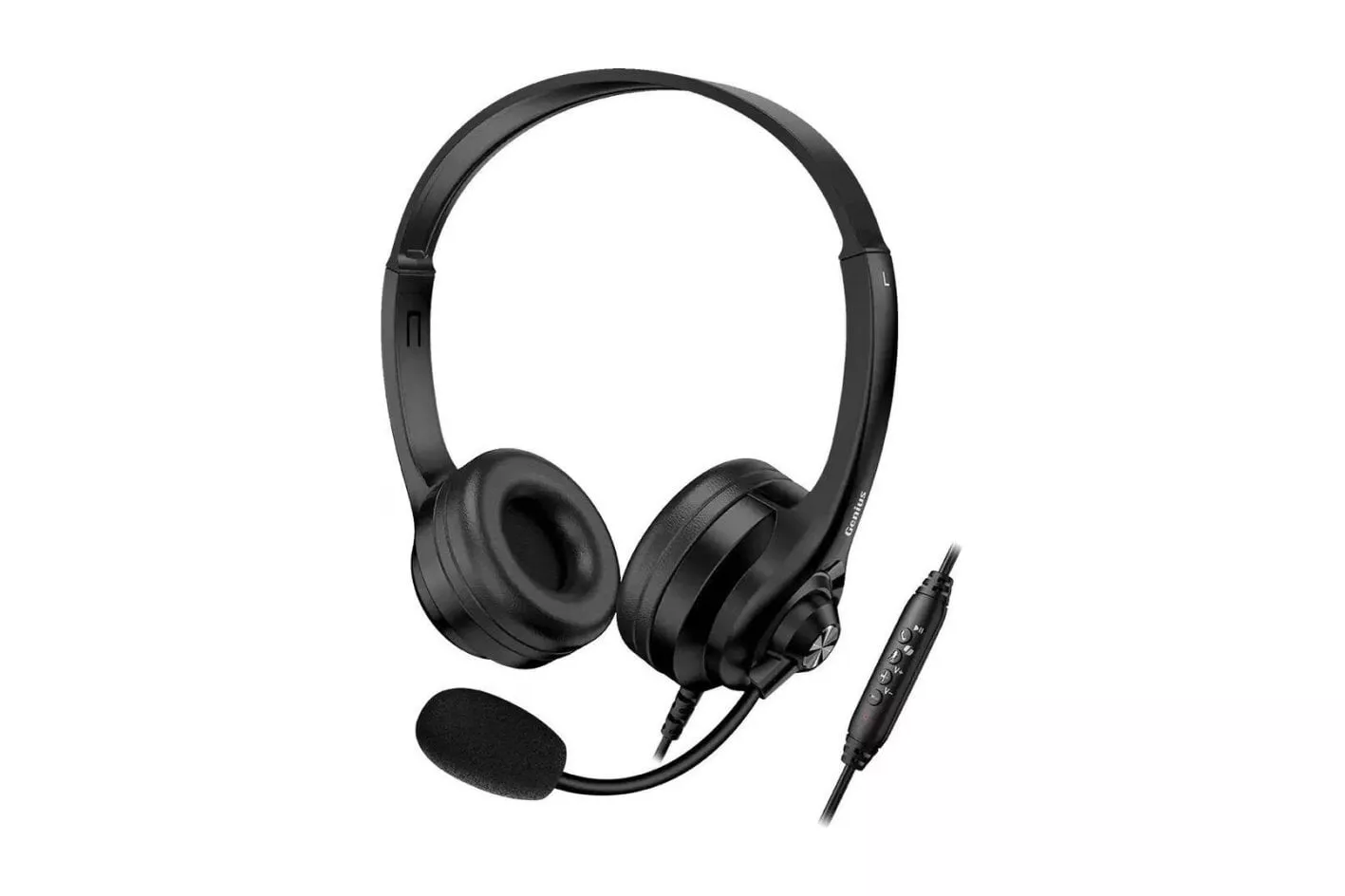 Auriculares Genius HS-235U con cable USB-A para oficina y Teams, micrófono giratorio, botón AI, negros