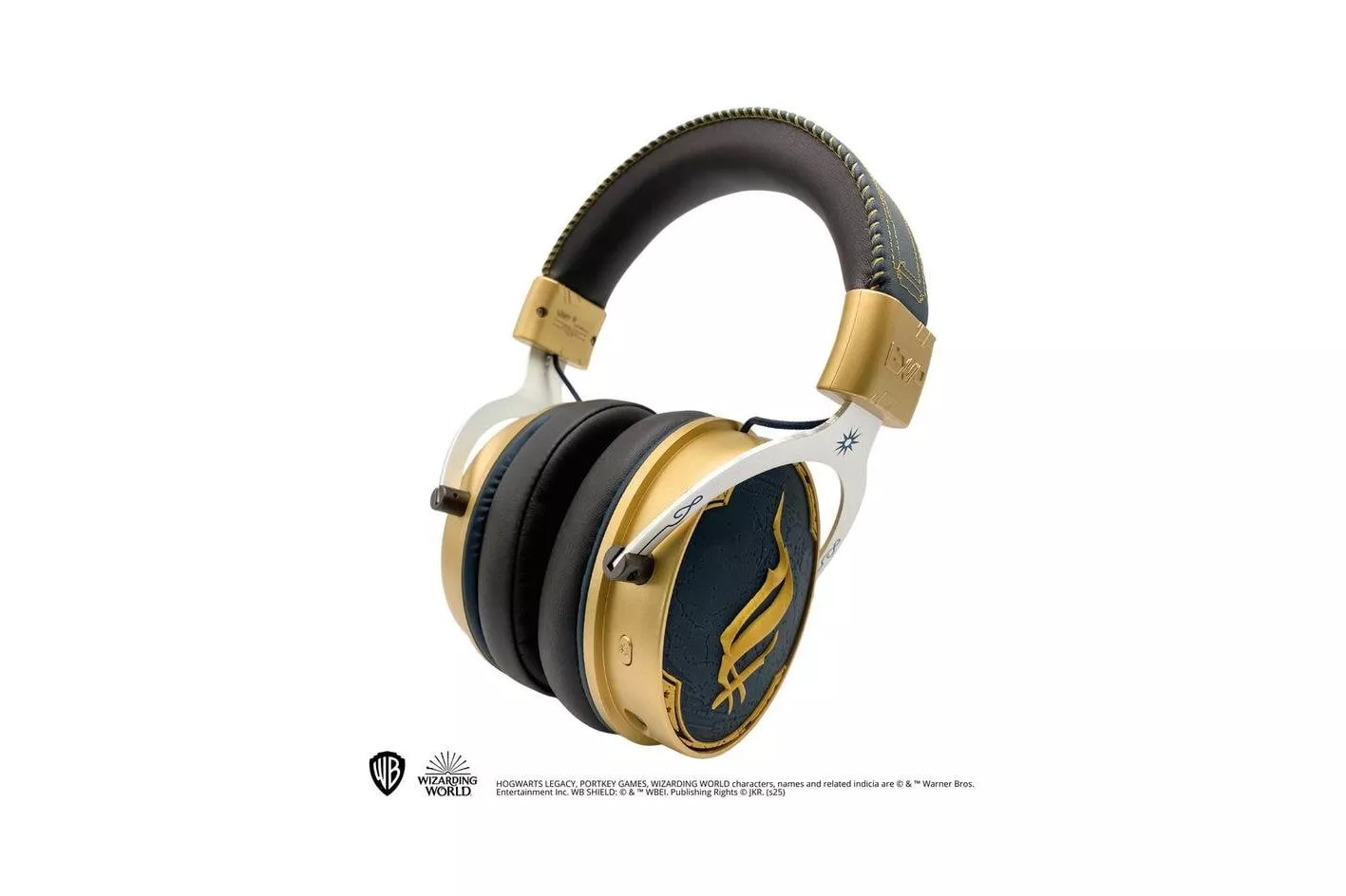 Auriculares Lexip Hogwarts Legacy Ancient Magic inal&aacute;mbricos y con cable para gaming con Bluetooth, micr&oacute;fono extra&iacute;ble y retroiluminaci&oacute;n, azul y oro