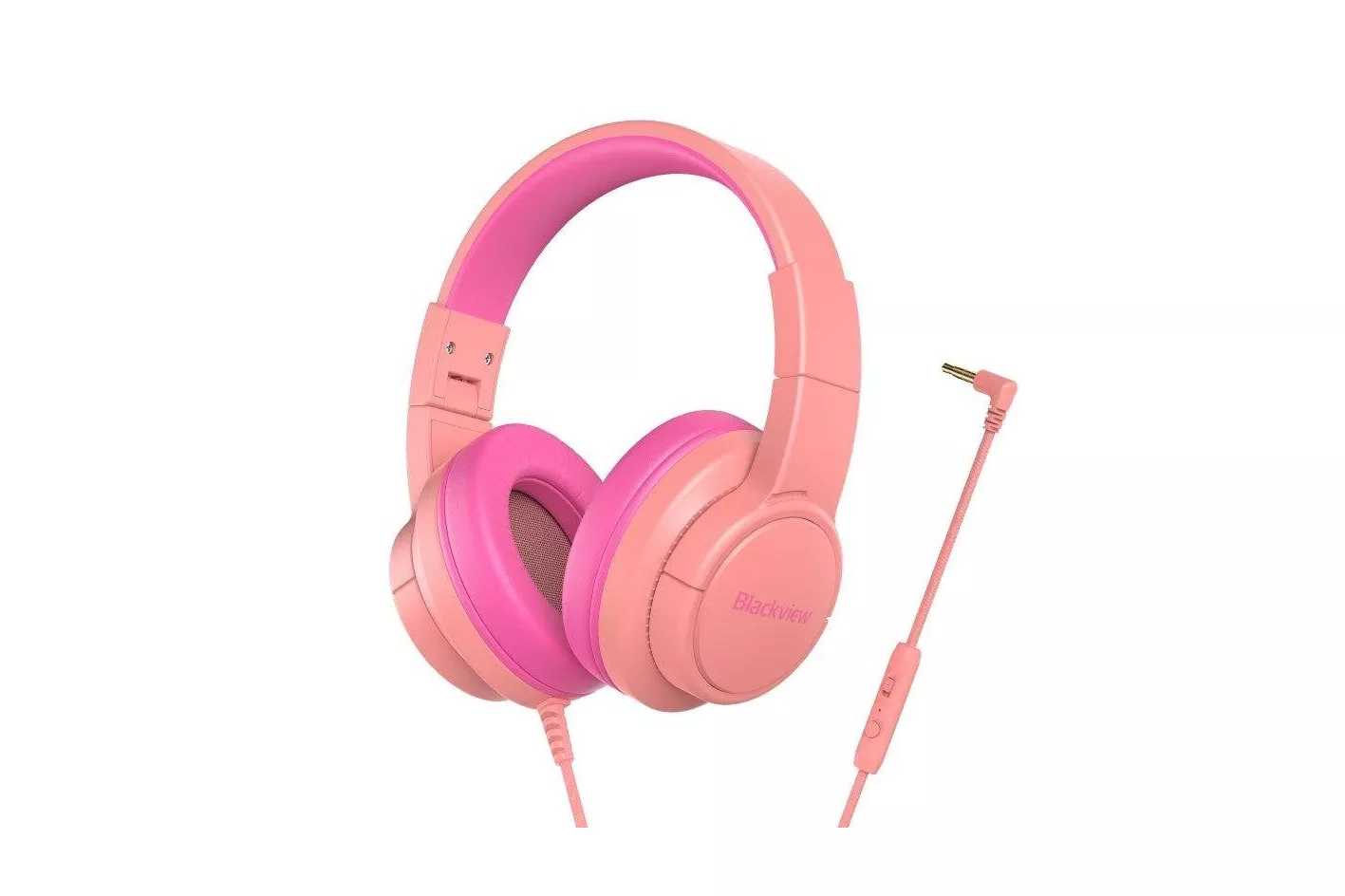 Auriculares Blackview FitBuds K1 con cable Jack 3.5 mm para ni&ntilde;os, micr&oacute;fono y limitador de volumen, sonido 3D, color rosa