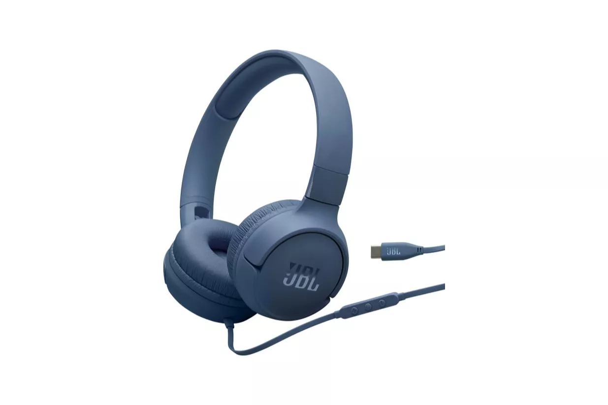Auriculares JBL con cable USB-C Hi-Res, micr&oacute;fono, plegables, Pure Bass, azul