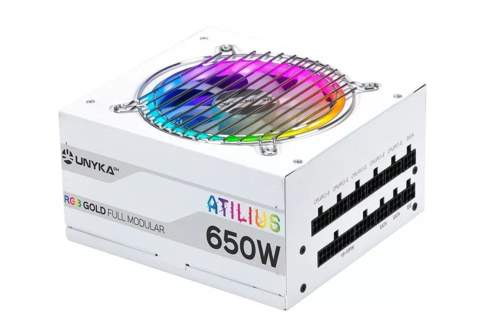 UNYKAch Atilius RGB Fuente de Alimentación 650W Eficiencia 90% Full Modular Blanca