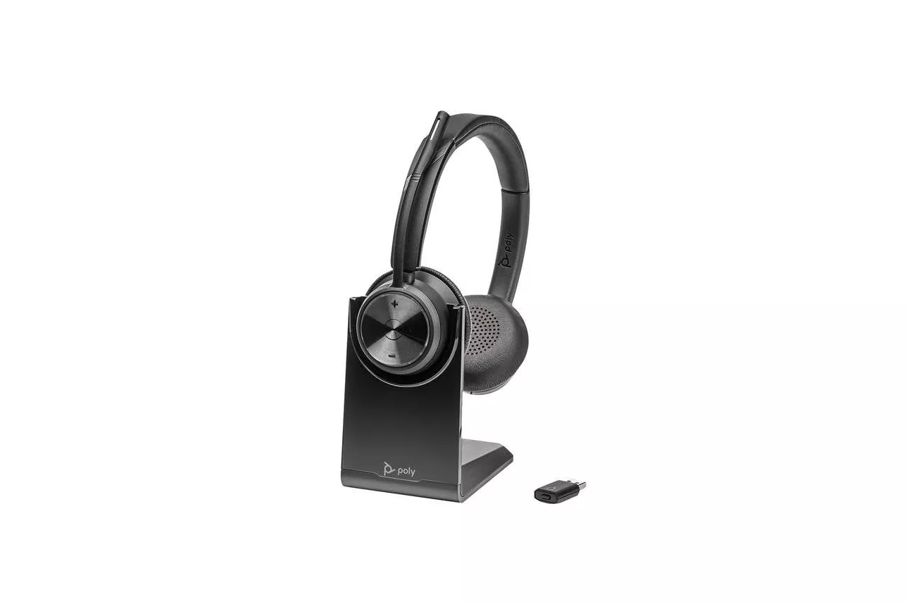 Auriculares Poly Savi 7320 UC inal&aacute;mbricos DECT para oficina y centros de llamadas negros