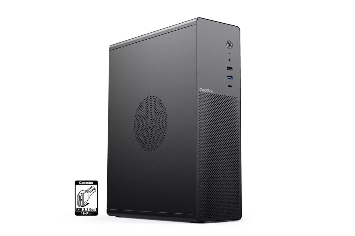 Torre PC Caja CoolBox T100 Slim Micro ATX USB-C 3.2 Gen1 Negra Full Metal