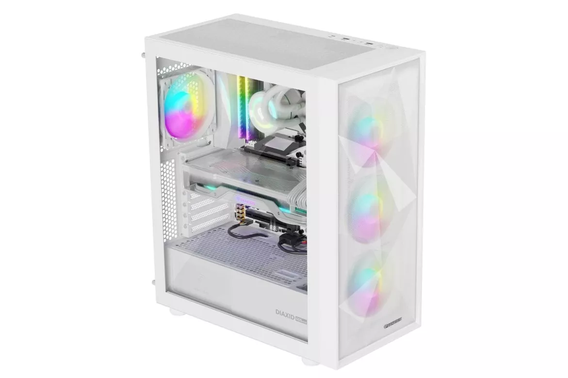 Torre PC Torre GENESIS Diaxid 605 ARGB Blanca Vidrio Templado ATX 4 Ventiladores RGB