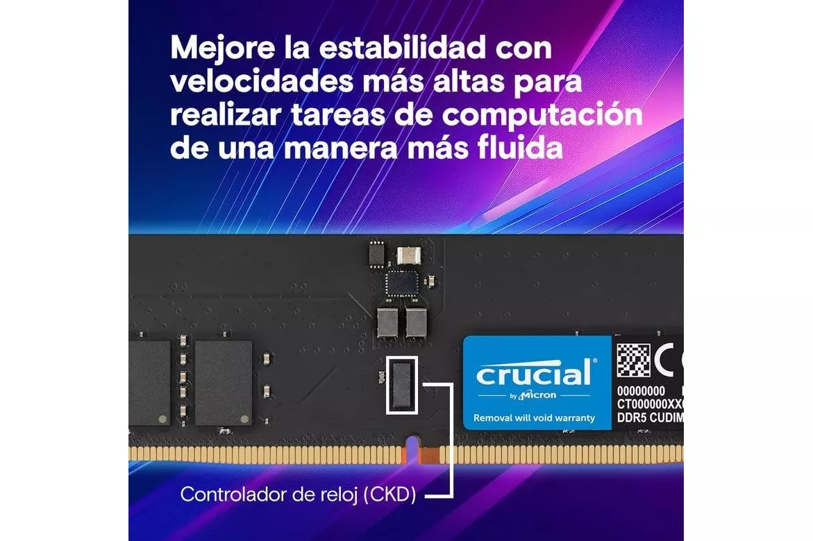 Memoria RAM Crucial CT2K32G64C52CU5 64GB 2x32GB DDR5 6400MHz CL52 Negro Kit para PC