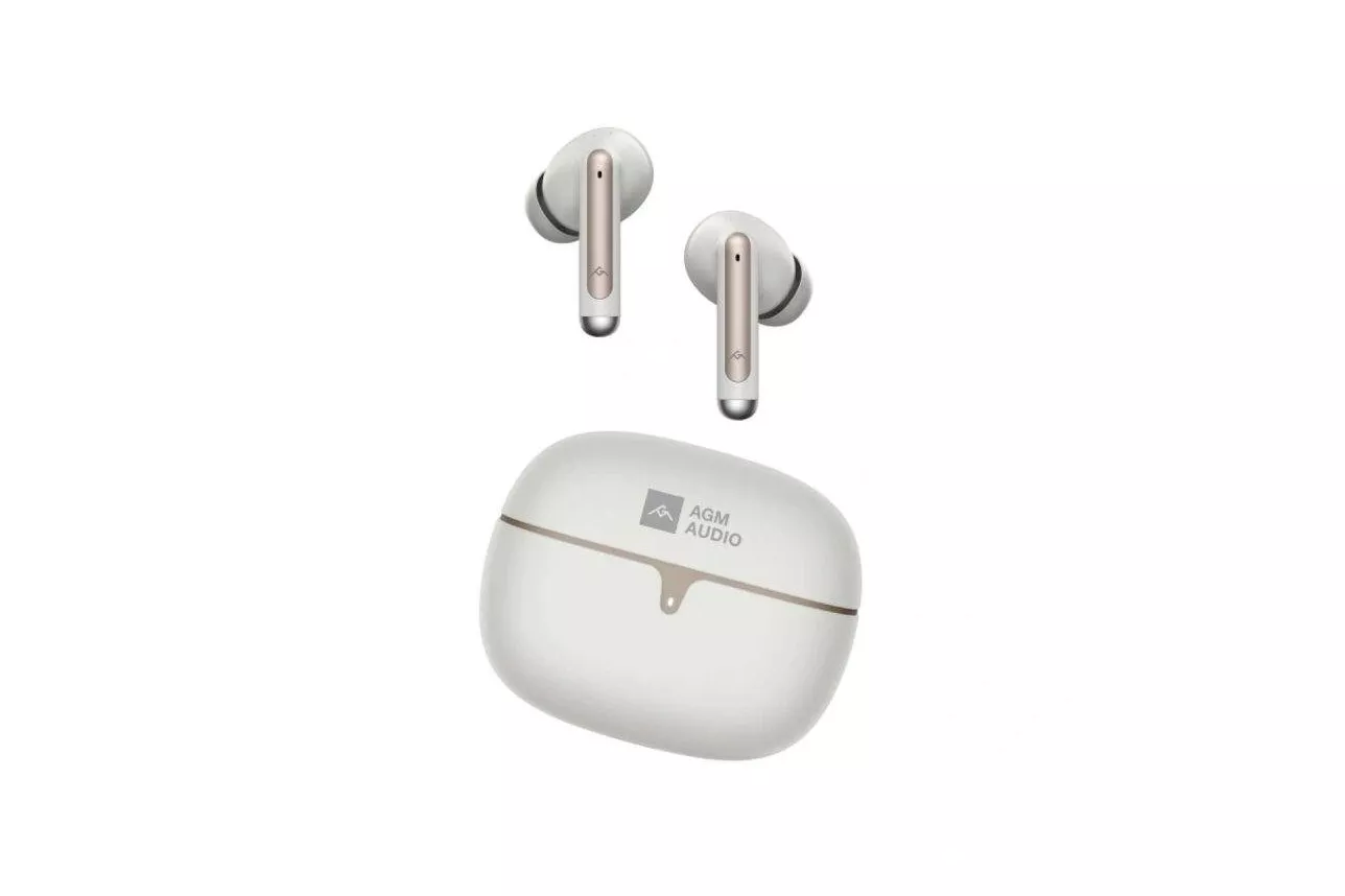 Auriculares AGM Buds 5 inal&aacute;mbricos Bluetooth con Cancelaci&oacute;n de Ruido y micr&oacute;fono USB-C beige